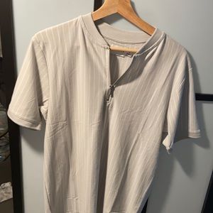 TOPMAN Gray Knit Stripped Zipper S/S Top